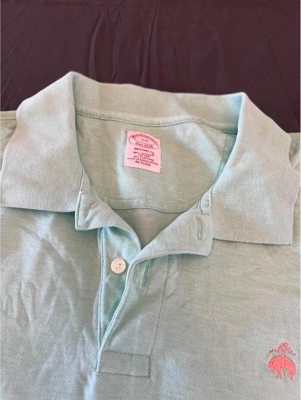 Brooks Brothers Mens XXL Original Fit Polo Shirt Mint Green Pink Logo - Picture 4 of 6